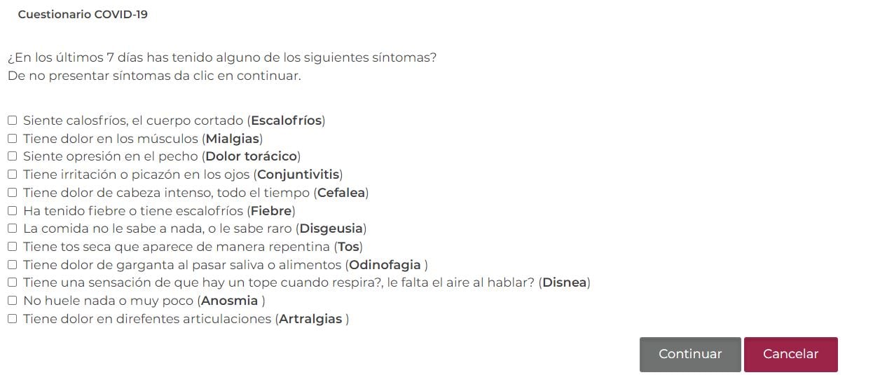 Cuestionario COVID del IMSS Cuestionario COVID del IMSS