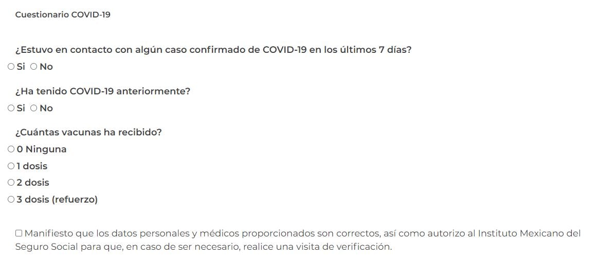 Cuestionario COVID del IMSS Cuestionario COVID del IMSS