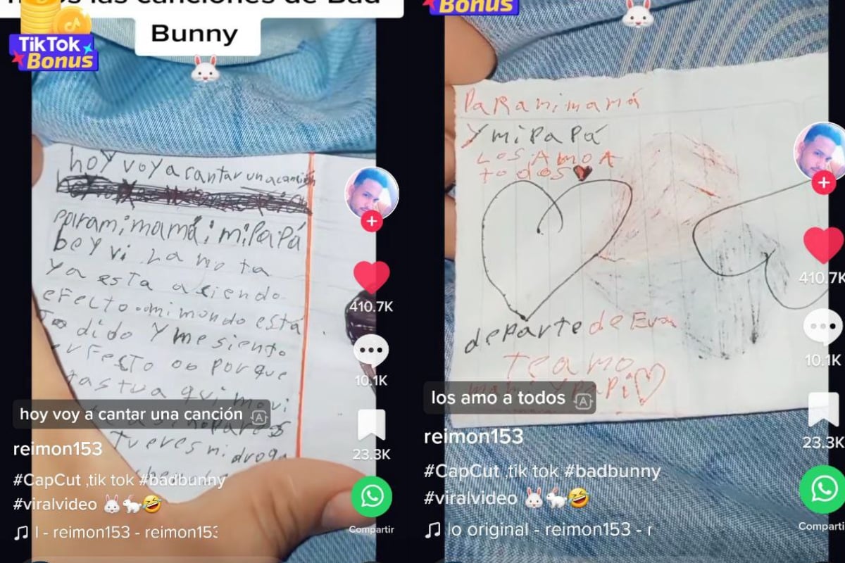 Niña escribe carta a sus papás y les dedica canción de Bad Bunny"La