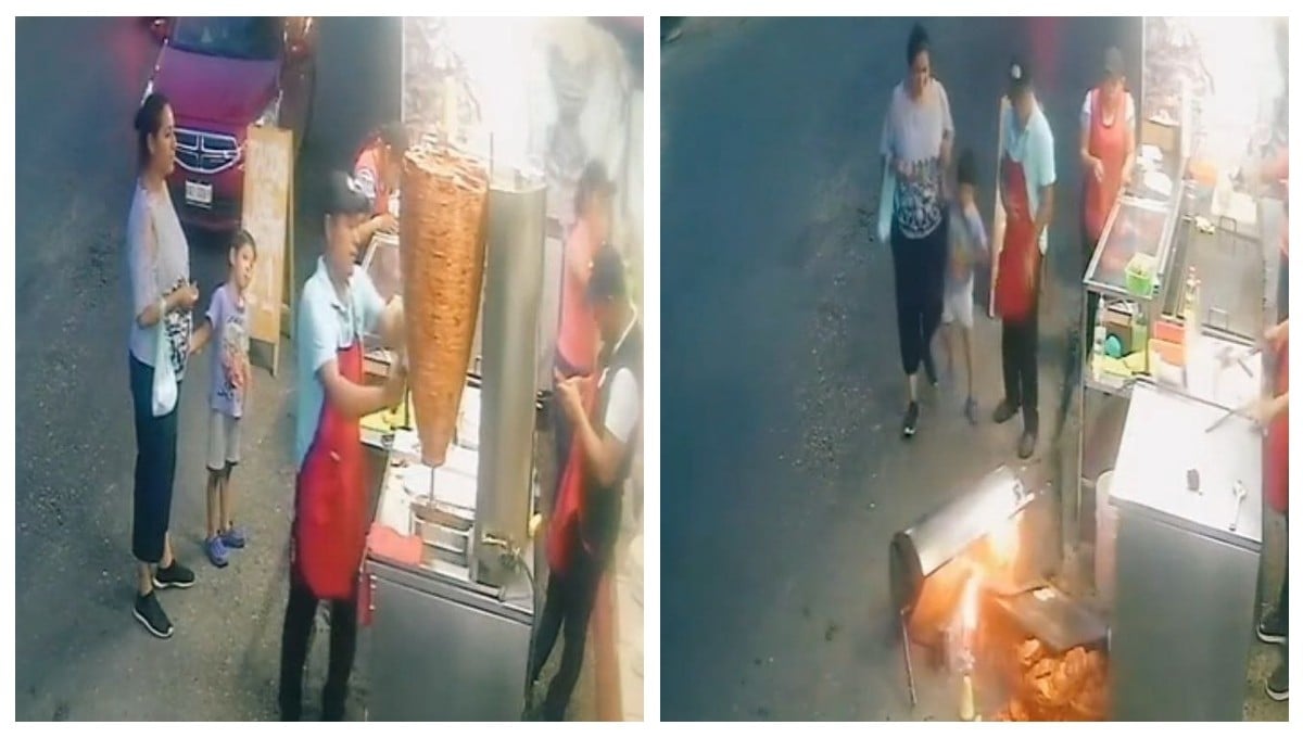 Taquero tira por accidente el trompo de pastor y deja a clientes sin tacos