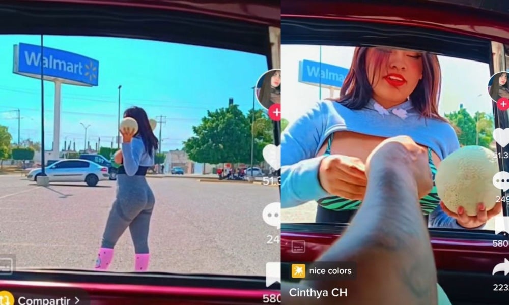 Hermosa joven emprendedora vende melones en la calle y conquista las redes