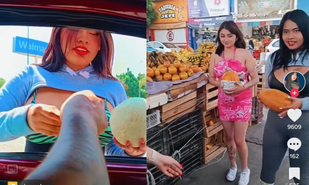 Hermosa vendedora de melones expande su negocio con plátanos y papayas