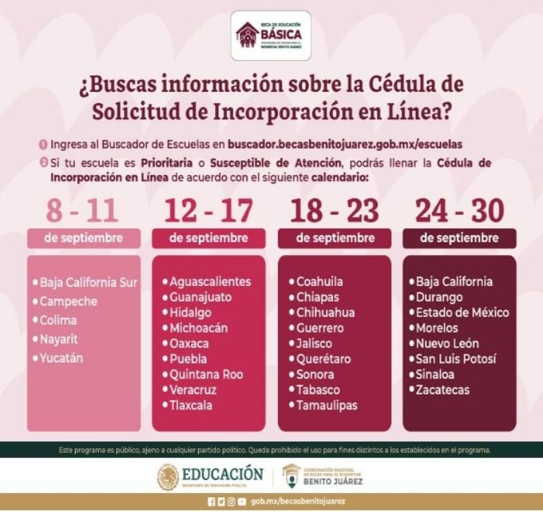 Calendario Becas Benito Educación Básica